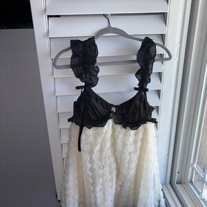 For Love And Lemons Black & Cream Ruffled Lace Chemise